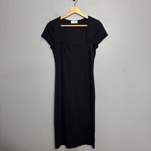 T.LA ANTHROPOLOGIE square neck rib midi dress in black size S